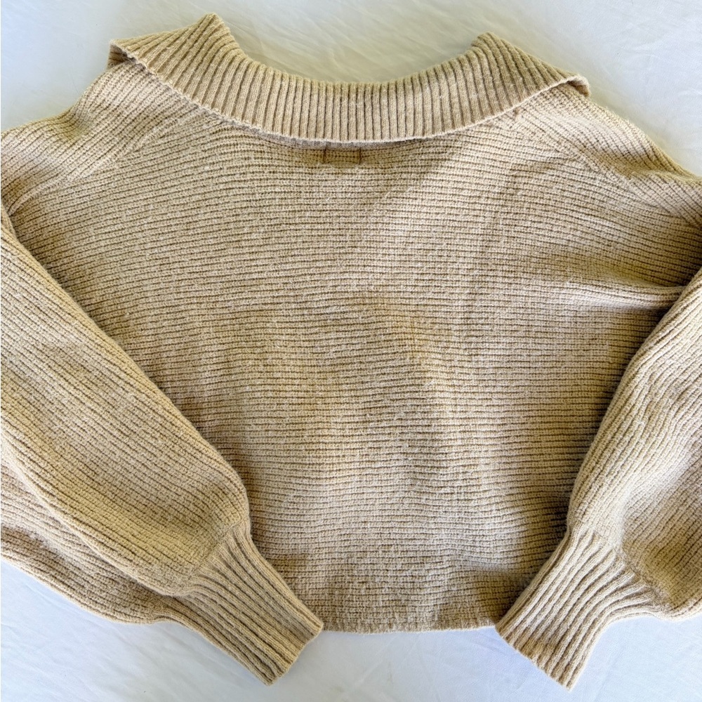 Princess Polly Beige Knit Collared Crop Sweater - Picture 4 of 4